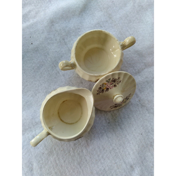 Antique Edwin M Knowles China Co Semi Vitreous  Pitcher creamer sugar Bowl - Picture 5 of 8